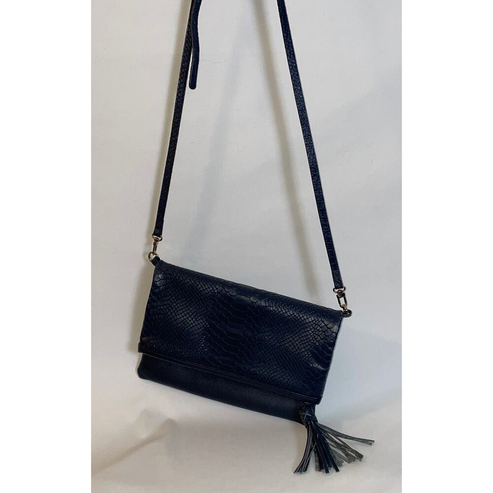 GiGi New York Navy Blue Textured Leather Foldover Clutch or Crossbody